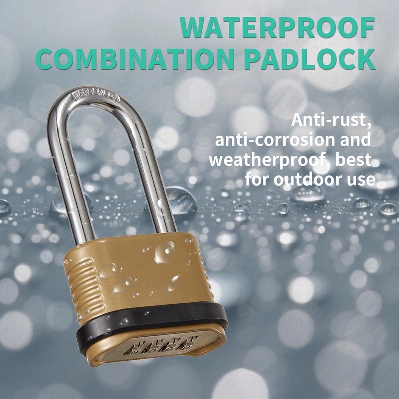 CINCINNO 4 Digit Combination Lock, Heavy Duty Combo Padlock with Long Shackle for Outdoor Use,Sheds, Locker, Storage Unit, Gym and Gate - Image 3